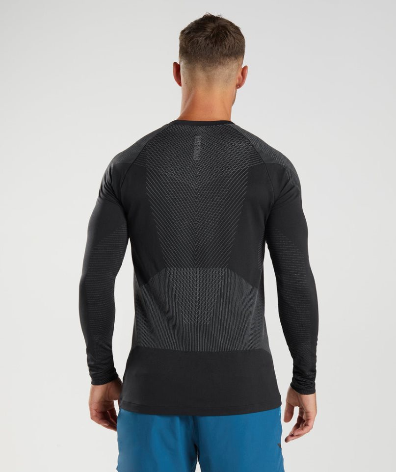 Men's Gymshark Apex Seamless Long Sleeve T-Shirts Black | NZ 5NHEVD